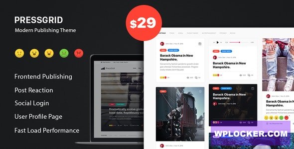 [Download] PressGrid v1.3 – Frontend Publish Reaction & Multimedia Theme