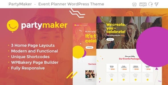 PartyMaker v1.1.9 – Event Planner & Wedding Agency WordPress Theme