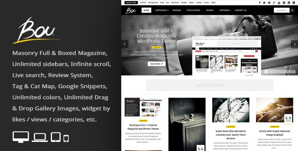 BOU V2.7 – MASONRY REVIEW MAGAZINE BLOG WORDPRESS THEME