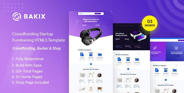 BAKIX V1.0 – CROWDFUNDING STARTUP FUNDRAISING HTML5 TEMPLATE