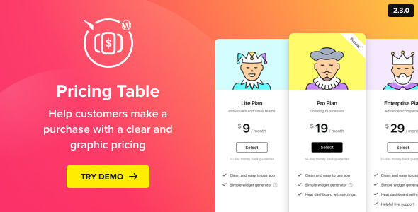 Download Free WordPress Pricing Table Plugin v2.3.0