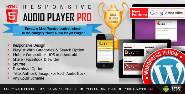 Download Free Responsive HTML5 Audio Player PRO v2.9.9 – WordPress Plugin