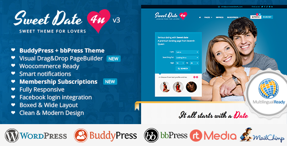 Download Free Sweet Date v3.2.4 – More than a WordPress Dating Theme