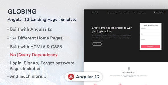 GLOBING V1.0 – ANGULAR 12 LANDING PAGE TEMPLATE